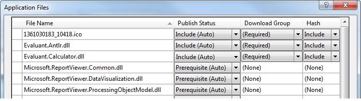 Publish > Application Files