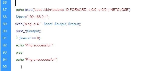 ภาพ Code php และ iptables ที่ส่งไปบรรทัดที่ 87