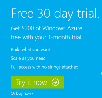 Windows Azure 30 Day Trial