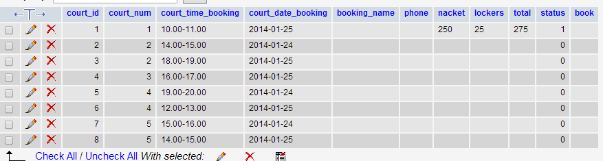 ตาราง : court_booking ตาราง : court_booking