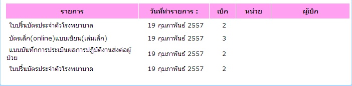 หน้า รายการเบิก