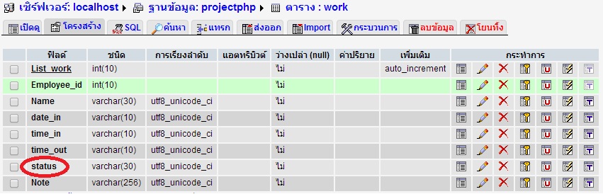ตาราง work