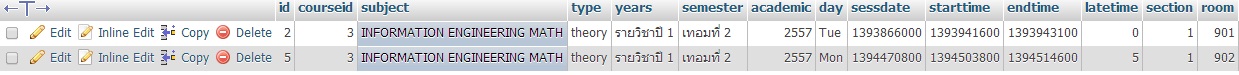 ข้อมูลตาราง time_attendance ข้อมูลตาราง time_attendance