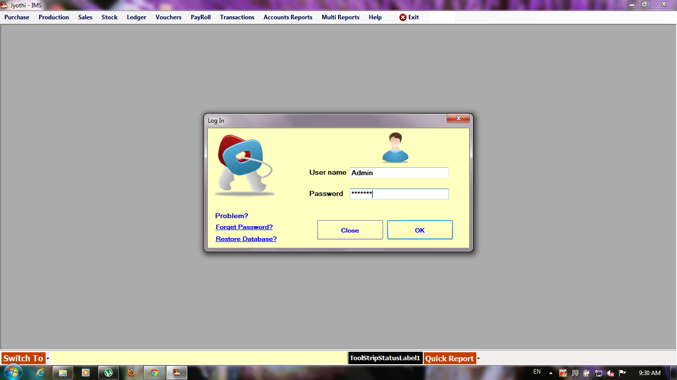 Win App Form Login Popup Dialog From Main 