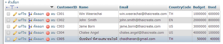ตัวอย่าง ภาษาไทย จาก PHPExcelReader