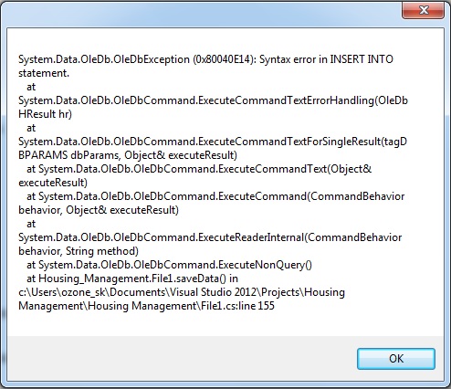 executenonquery error executenonquery error