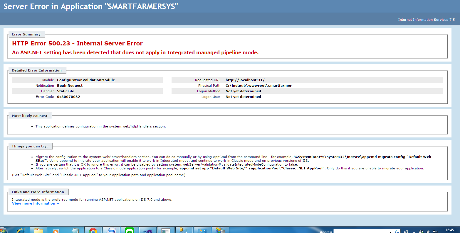 รัน ASP.Net vb บน IIS แล้วขึ้นเออเร่อ TTP Error 500.23 - Internal ...