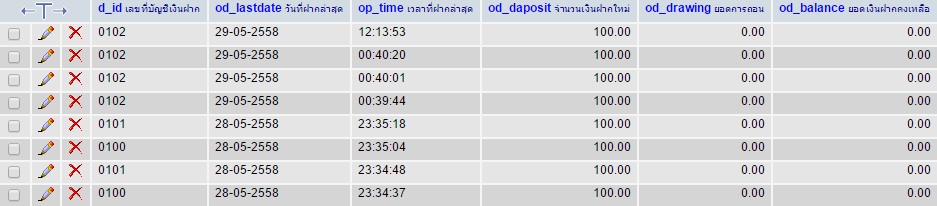 database รายการฝาก