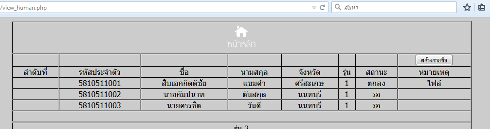 แสดงนักศึกษาที่มีการฝึกและสถานะการตอบรับของนกศึกษา