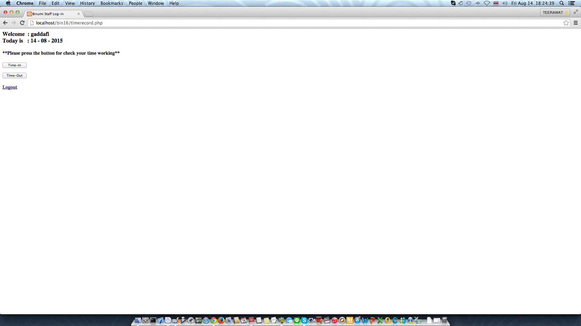กดปุ่ม Time-in แล้วโชว์เวลา ล่ะบันทึกลง database