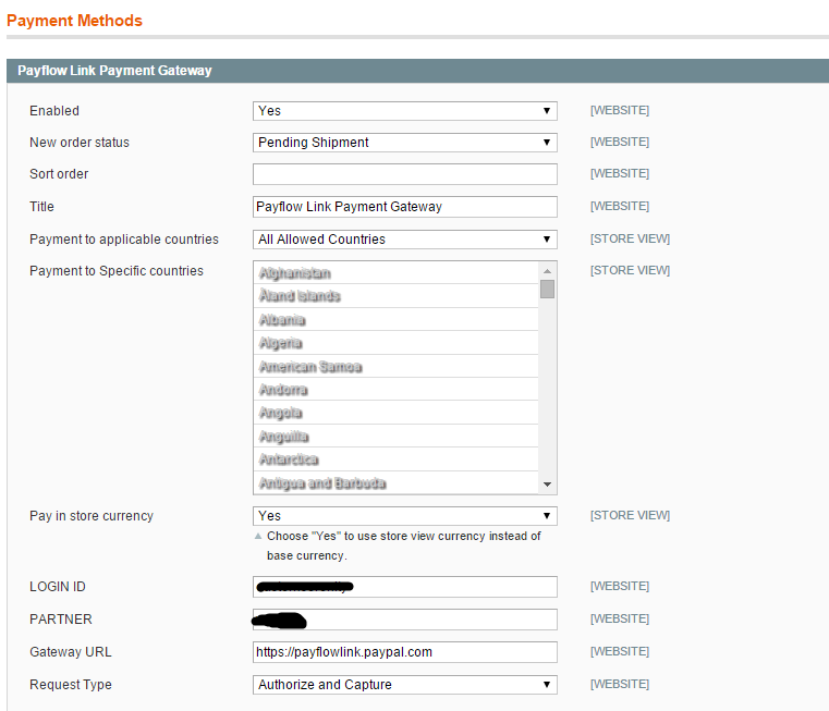 หน้า config ของ magento