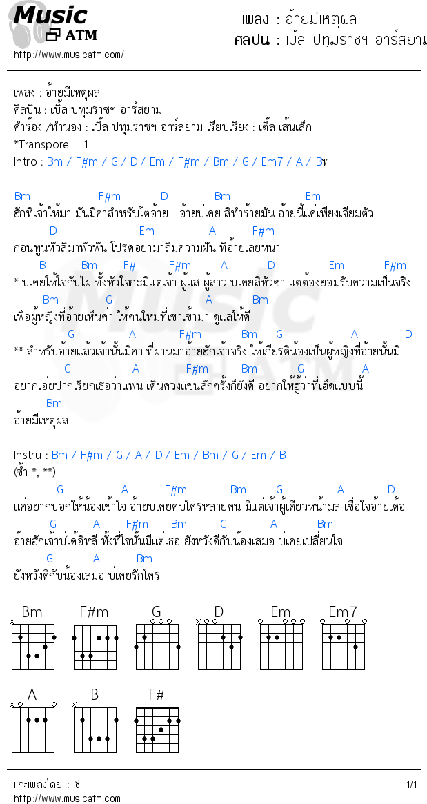 ตัวอย่างคอร์ดกีต้าร์