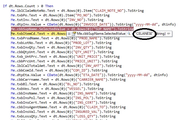 หน้า Code ตอน debug เจอว่าข้อมูลมีครับ หน้า Code ตอน debug เจอว่าข้อมูลมีครับ