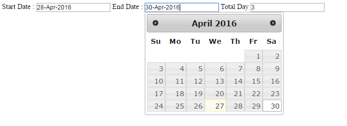 jQuery DateDiff and DatePicker