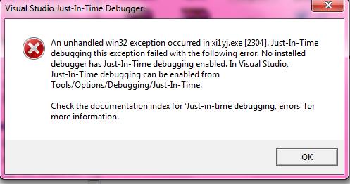visual studio just in time debugger unhandled 
