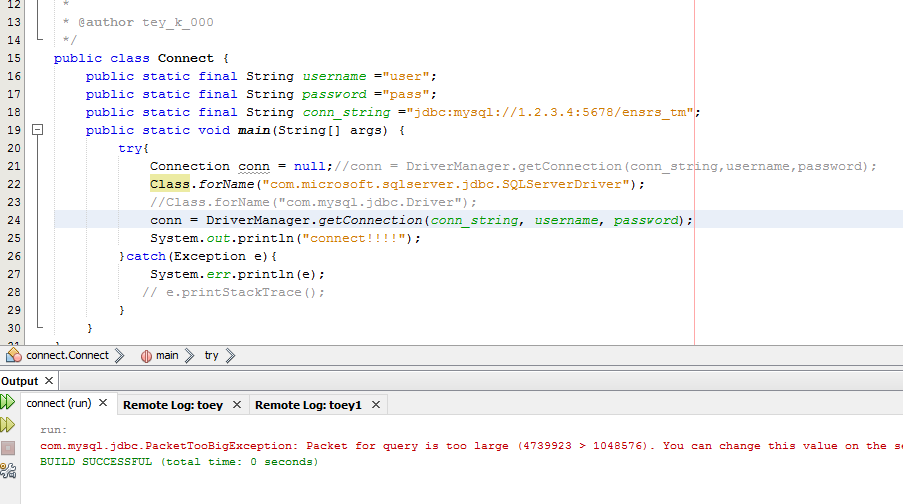 อยากแก้ข้อผิดพลาด java เชื่อมต่อ sql อะครับ เชื่อม