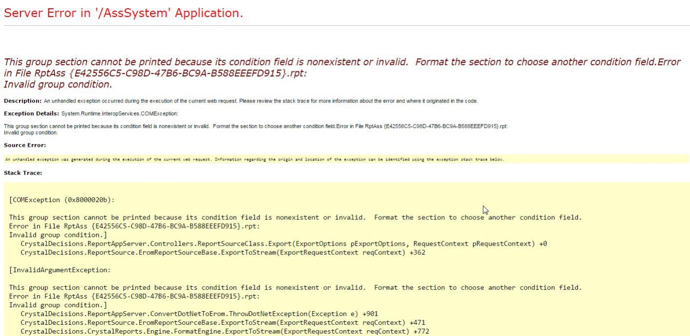 error This group section cannot be printed because its condition