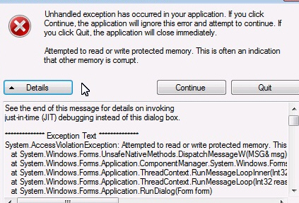  Attempted to read or write protected memory.