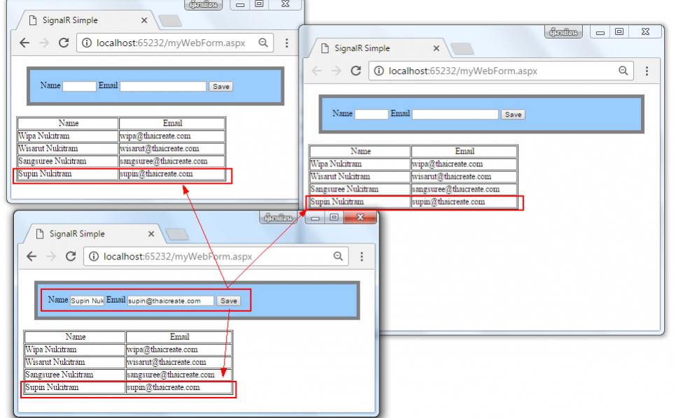 ASP.Net SignalR Database Table