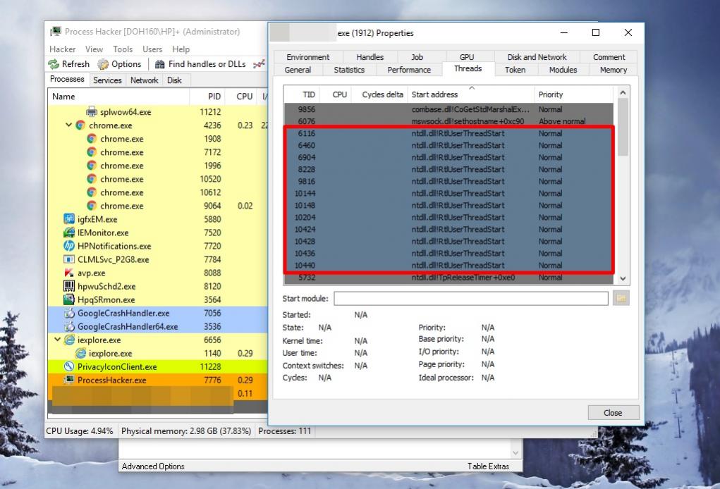 Terminate process ntdll.dll!RtlUserThreadStart