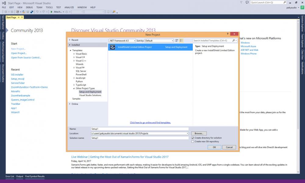 เมื่อติดตั้งเสร็จก็เปิด Visual Studio เลือก New Pr