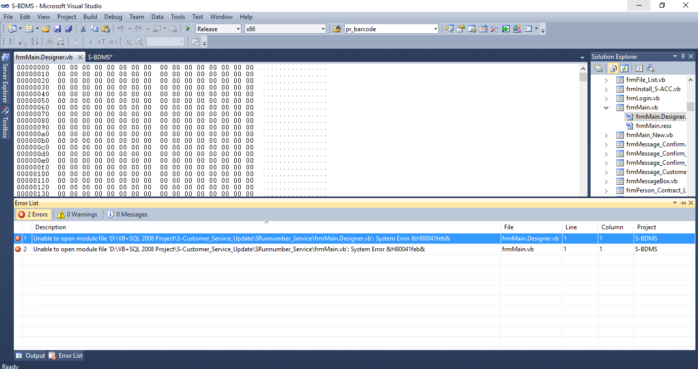 Error designer and Resx (00000)...
