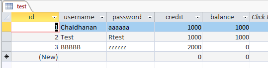 msaccess test table