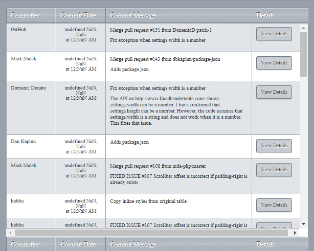 jQuery Fixed Table Header 