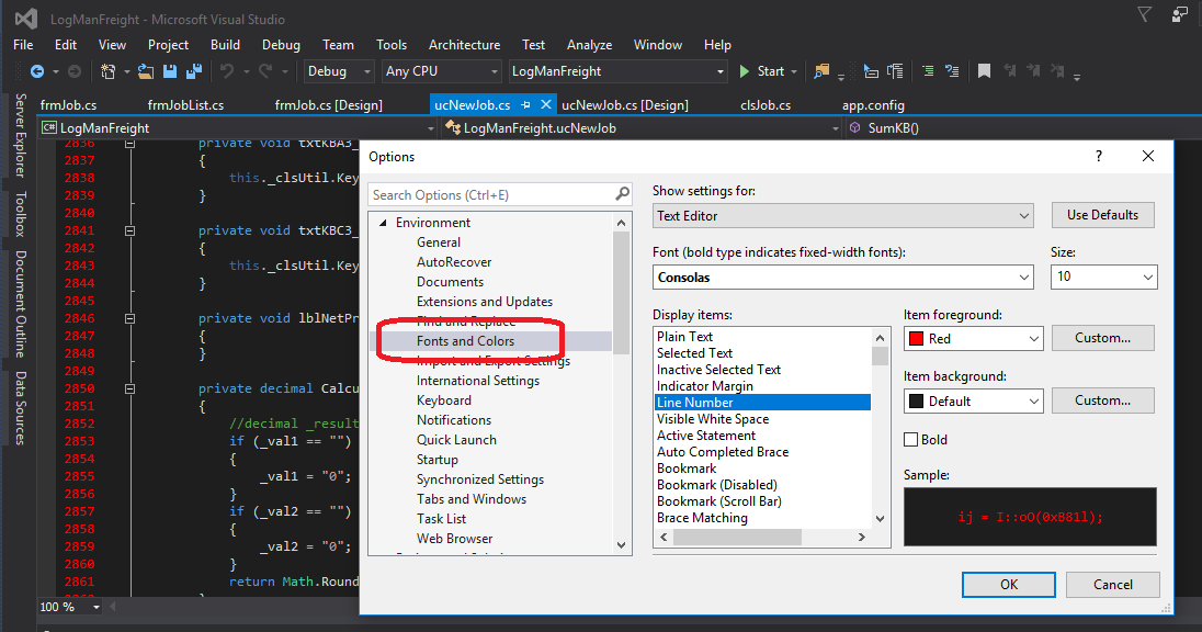 vs2015 theme linenumber