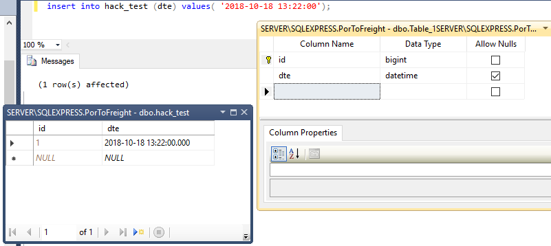 sql statement datetime format