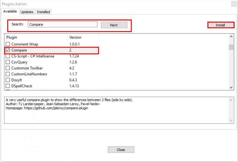 Notepad ++ Compare