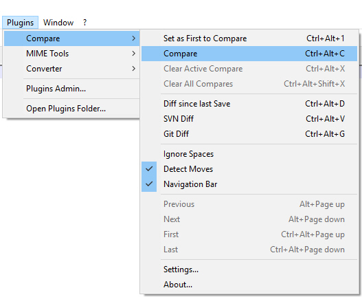 Notepad ++ Compare