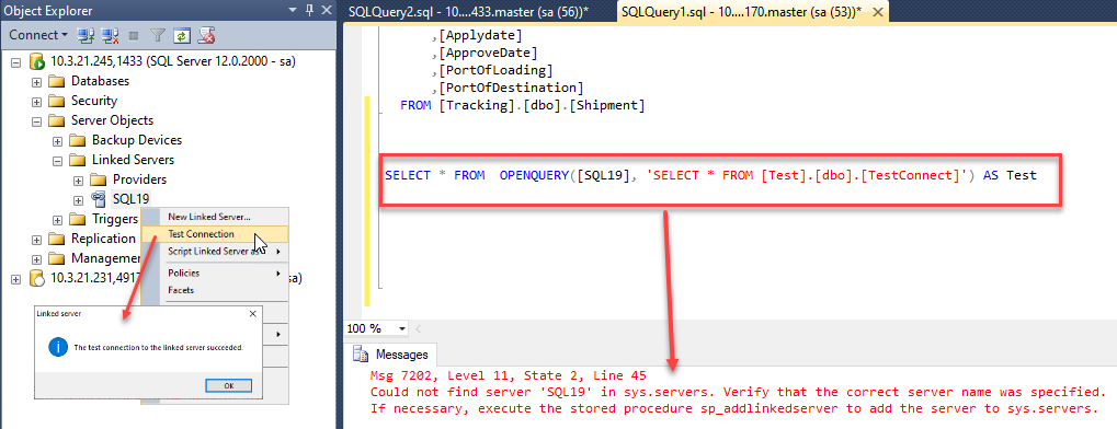 ปัญหาที่ไม่สามารถ select data ข้าม server ได้