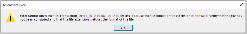 Excel file not valid Excel file not valid