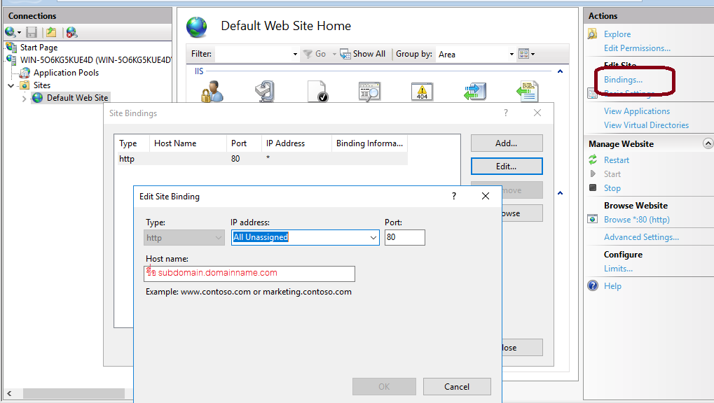 ตัวอย่าง Subdomain iis