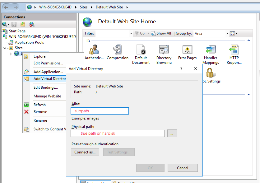 ตัวอย่าง Subpath iis