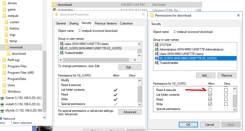 ตัวอย่าง การกำหนด permission IIS 2