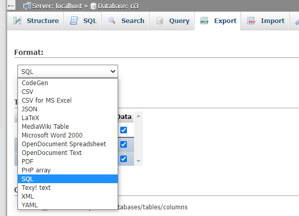 mysql export for access