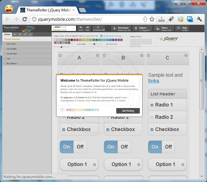 jQuery Mobile Theme Roller