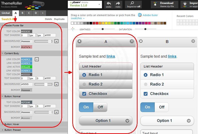 jQuery Mobile Theme Roller