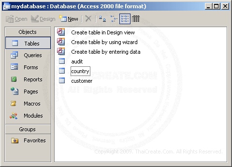 Create Microsoft Access Table