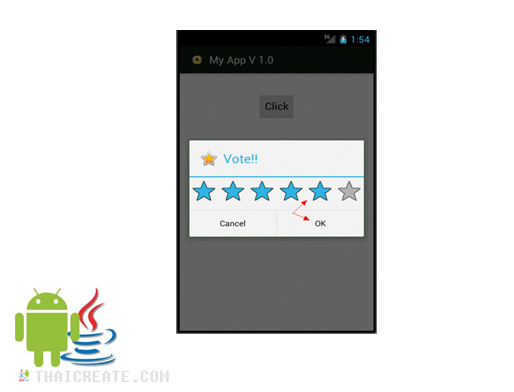 Android RatingBar in AlertDialog Popup
