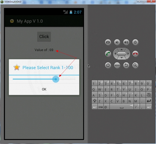 Android SeekBar in Alert Dialog Popup