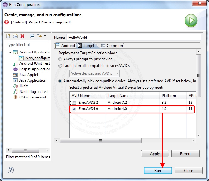 Android Eclipse Run AVD Emulator
