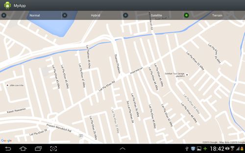 Android Google Map : Change Map Type (NORMAL,HYBRID,SATELLITE,TERRAIN) Android Google Map : Change Map Type (NORMAL,HYBRID,SATELLITE,TERRAIN)
