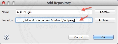 Android Mac Install Android  (ADT) Plugin and Android SDK