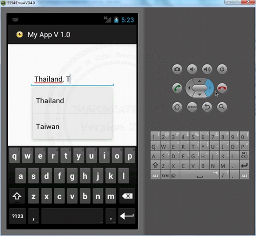 MultiAutoCompleteTextView - Android Widgets Example