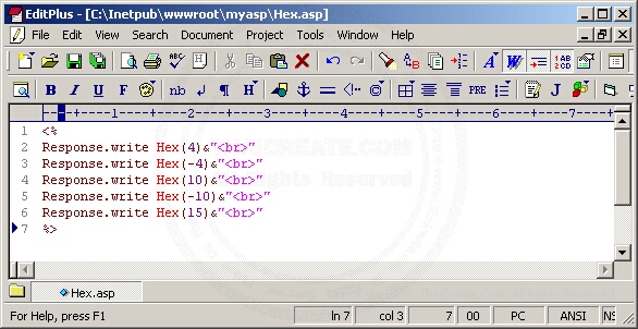 ASP/VbScript Hex
