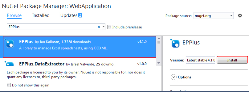 ASP.NET Excel EPPlus