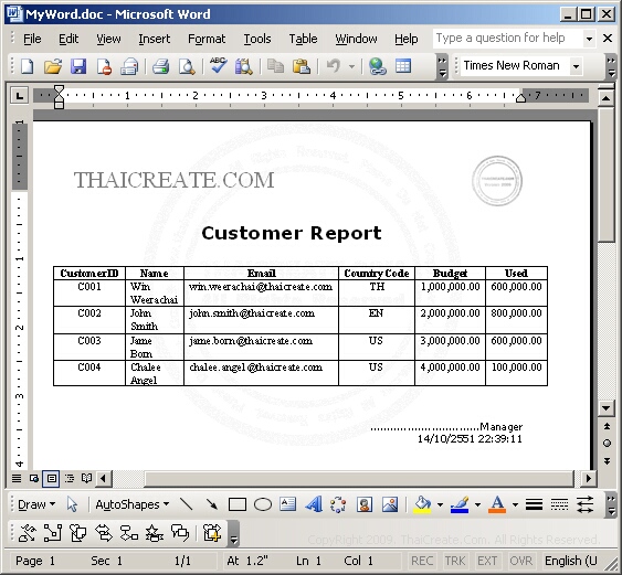 ASP & Word (Word.Application) - Word Document Sample Report